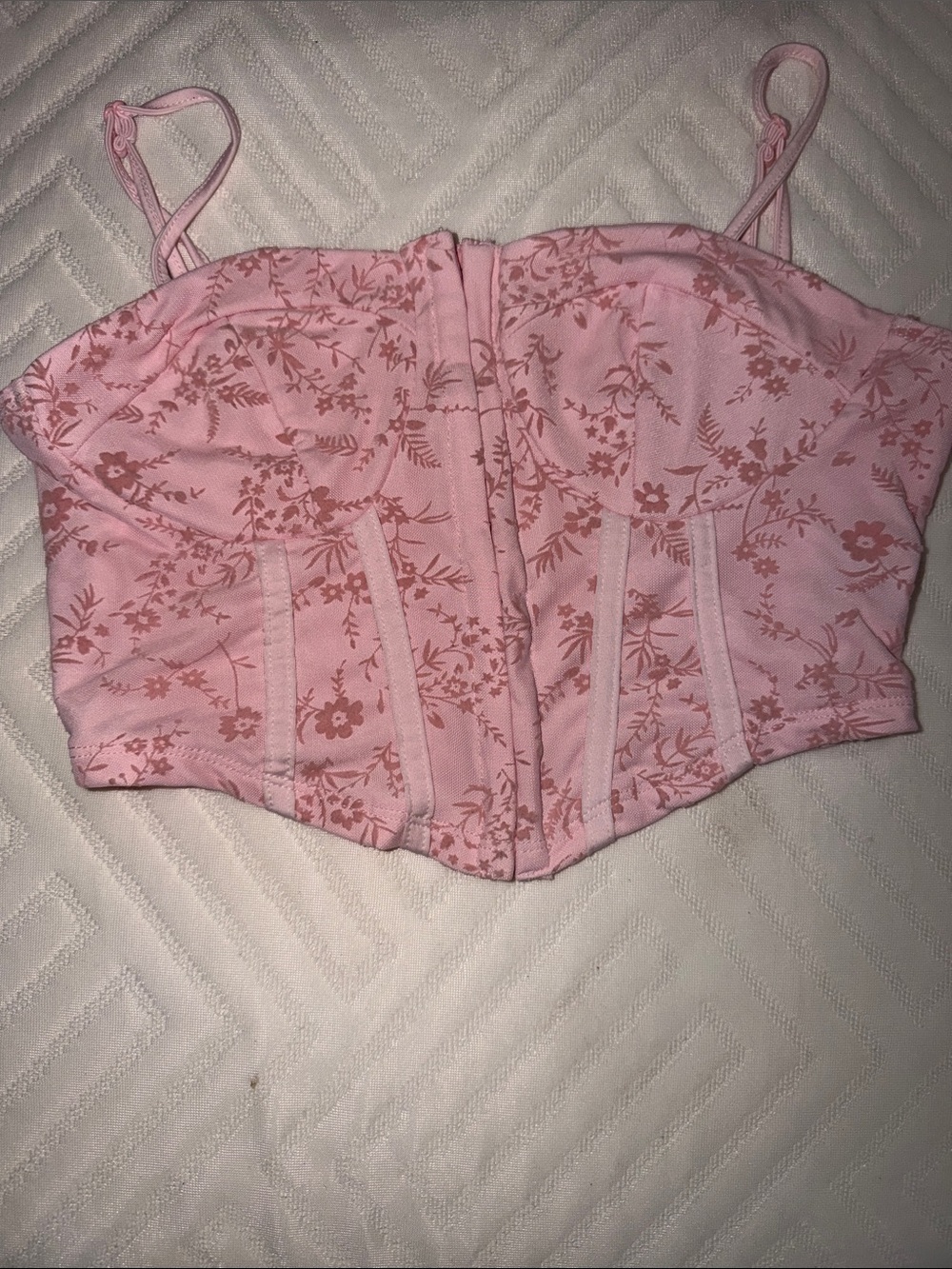 SHEIN Pink Floral Bustier Crop Top with Adjustable Straps